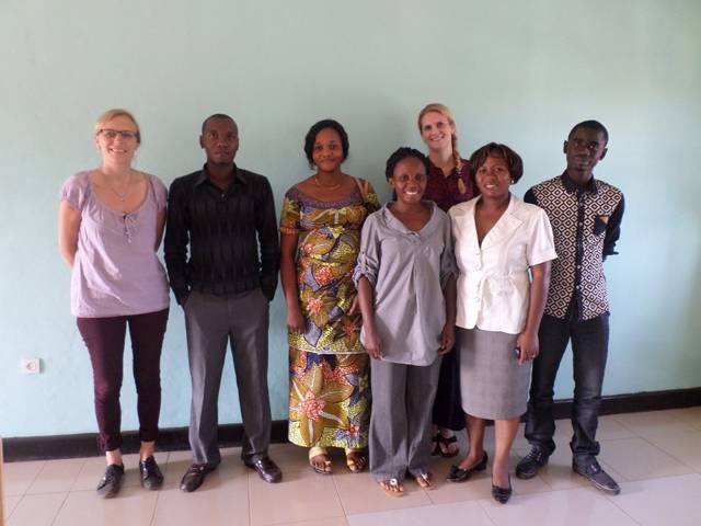 ICART project team. From left: Susanne Allden, Clovis Amani Kasherwa, Rosalie Biaba Apasa, Aline Cikara Mutokambali, Ragnhild Nordås (visiting from PRIO), Dr. Tina Amisi and Ali Bitenga. In 2015, John Quattrochi joined the team (not in the picture).